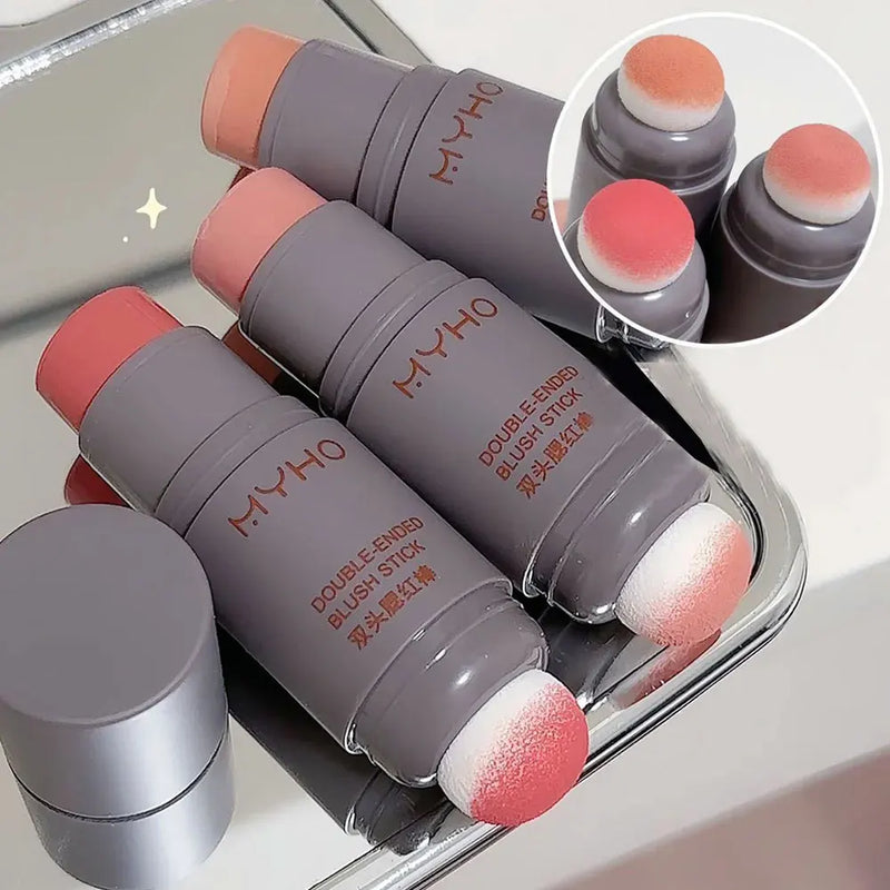 Blush em bastão com duas pontas expansivas, cor natural, longa duração, maquiagem fosca, monocromática, cremoso, blush em bastão