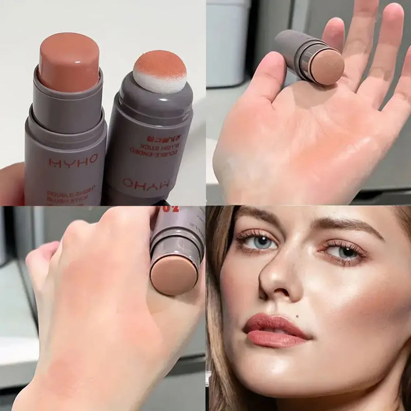 Blush em bastão com duas pontas expansivas, cor natural, longa duração, maquiagem fosca, monocromática, cremoso, blush em bastão