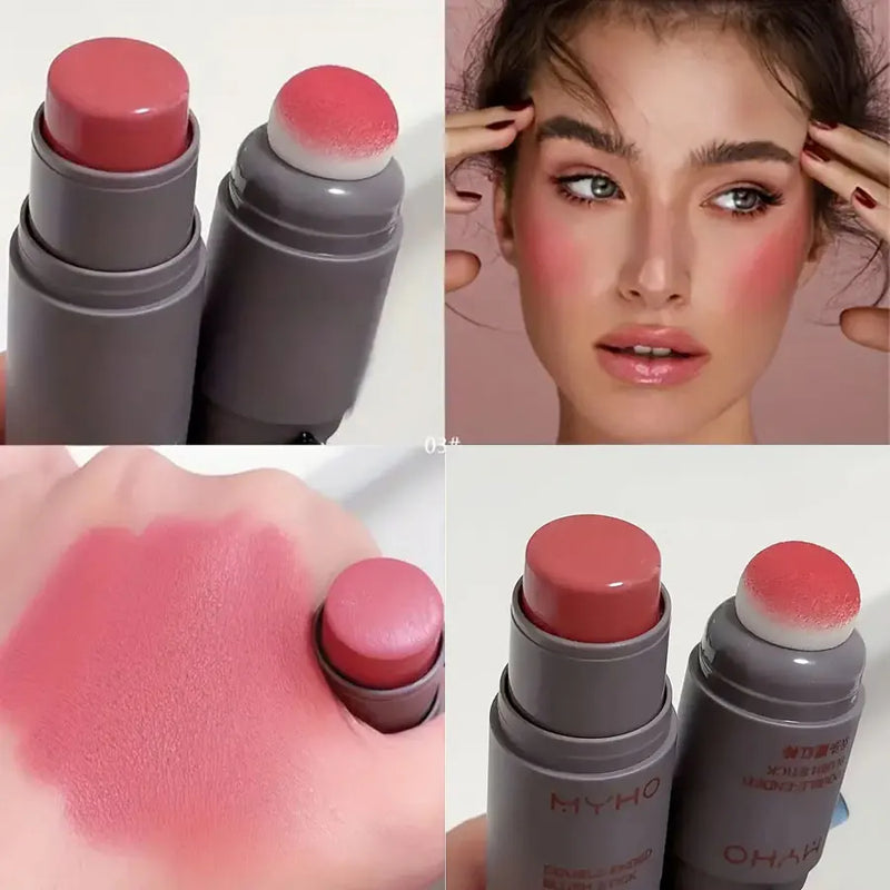 Blush em bastão com duas pontas expansivas, cor natural, longa duração, maquiagem fosca, monocromática, cremoso, blush em bastão