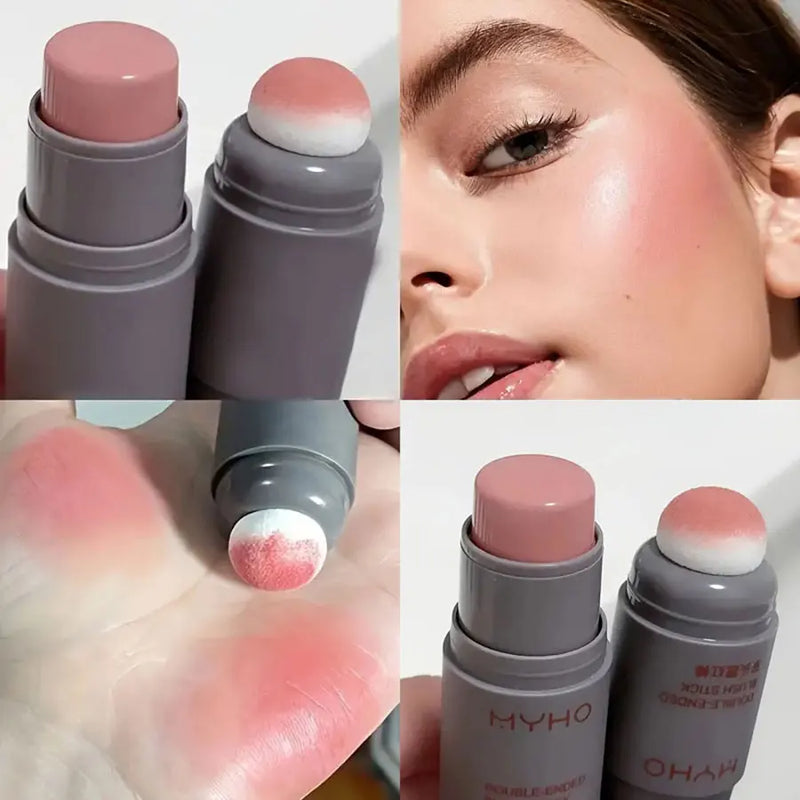 Blush em bastão com duas pontas expansivas, cor natural, longa duração, maquiagem fosca, monocromática, cremoso, blush em bastão